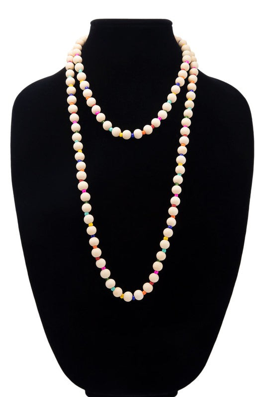 The Natural Wood Beaded Necklace With Accent Colors