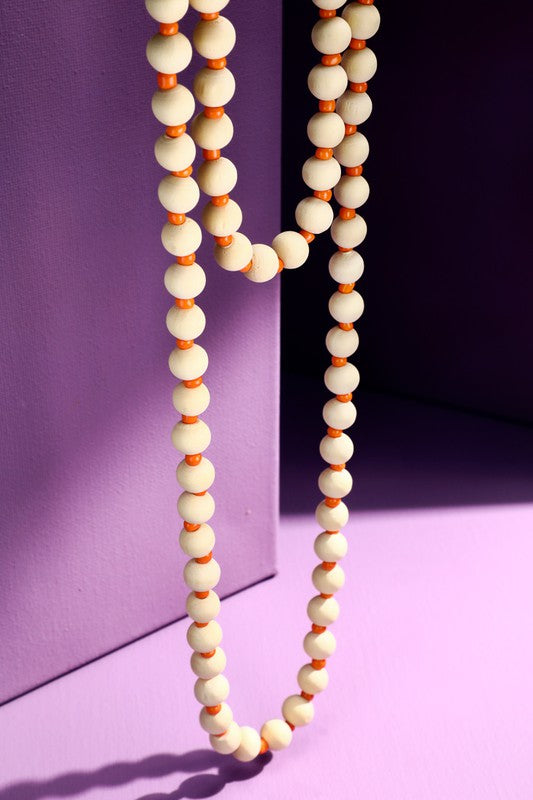 The Natural Wood Beaded Necklace With Accent Colors