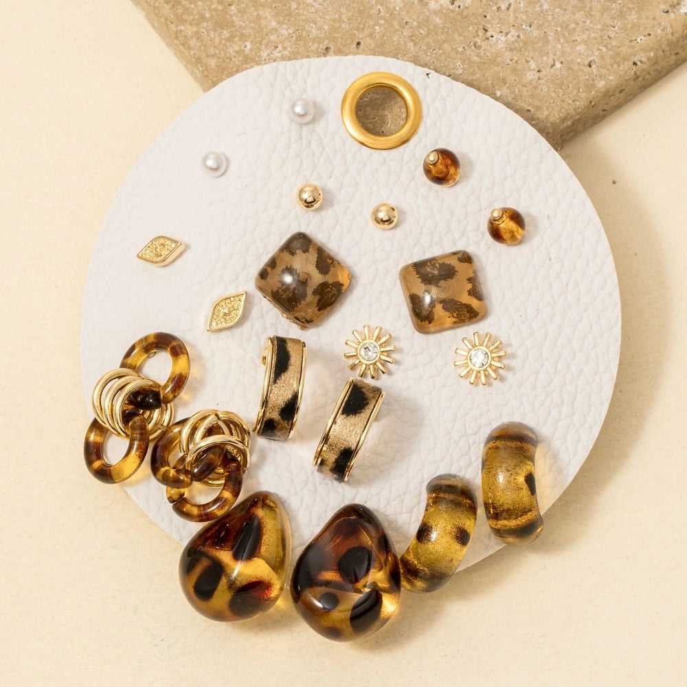 The Leopard Acrylic and Pearl Mixed Earrings Set