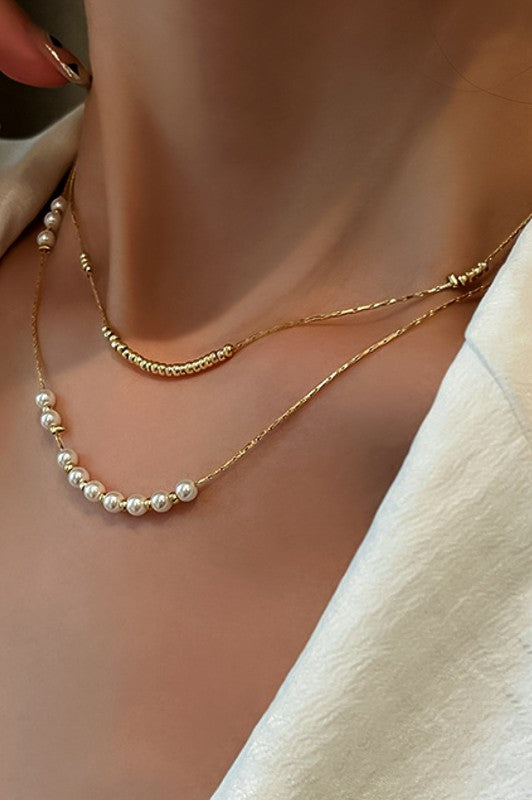 Pearl and Gold Bead Layered Necklace