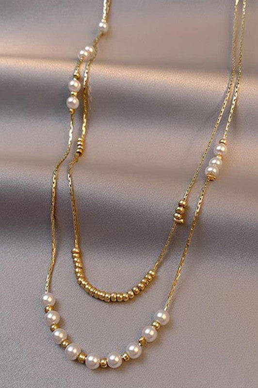Pearl and Gold Bead Layered Necklace