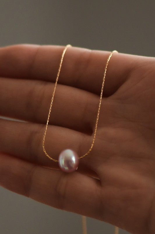 Single Freshwater Pink Pearl and Gold Chain Necklace