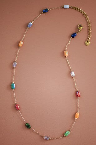 Gold and Multi Colored Crystal Beaded Chain Necklace