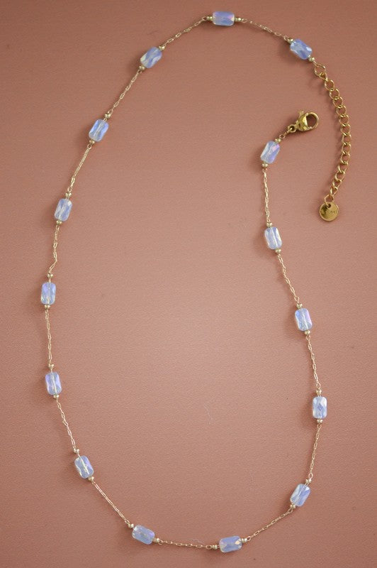 Gold and Opal Crystal Beaded Chain Necklace