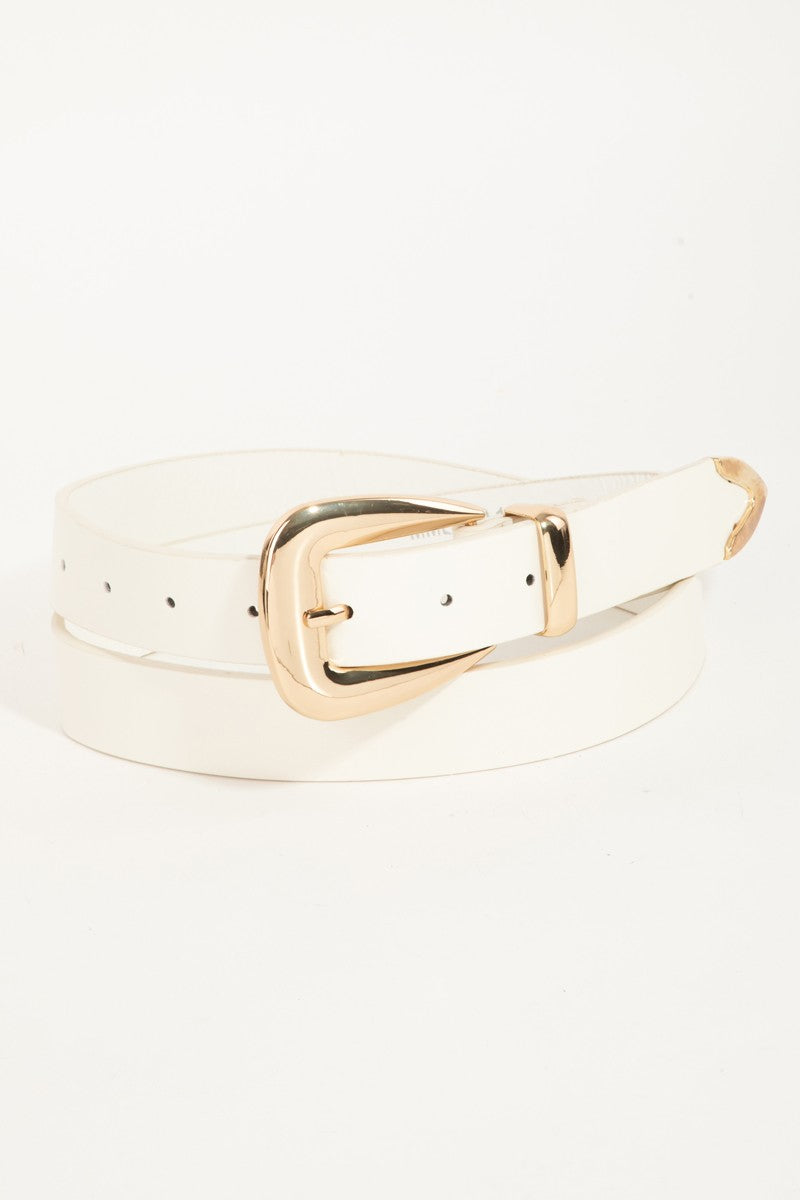 The Ivory and Gold Faux Leather Belt