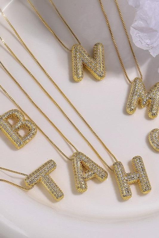 Bubble Initial Rhinestone Necklace