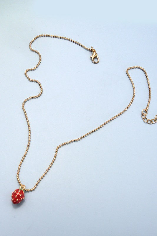 Strawberry Charm Gold Ball Chain Necklace