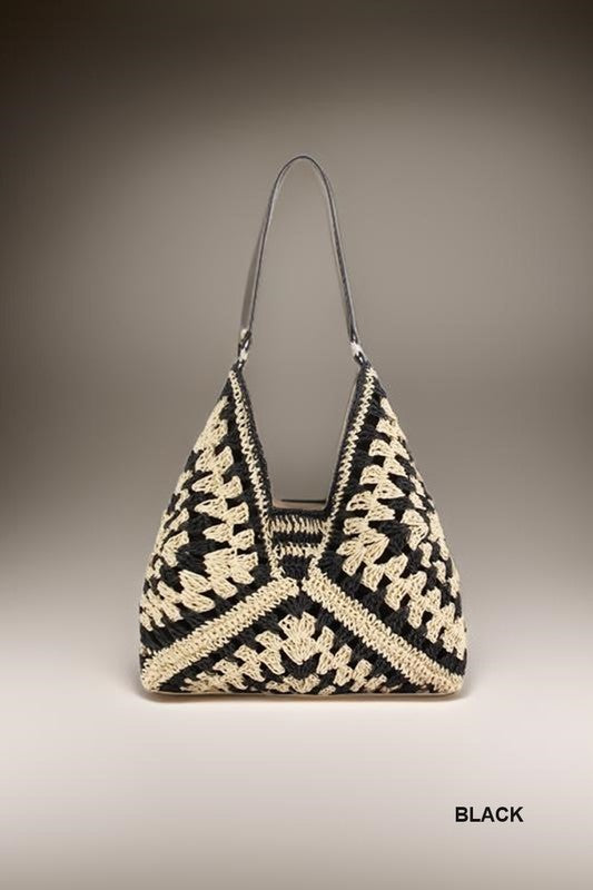 Vintage Woven Straw Crochet Bucket Bag