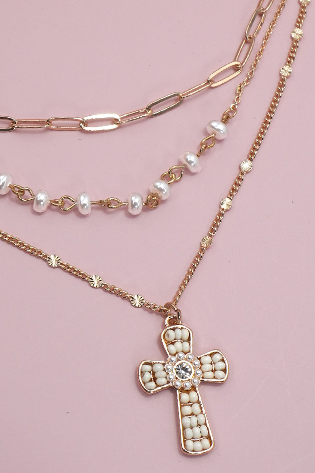 The Seed Bead Cross Multi Layer Necklace