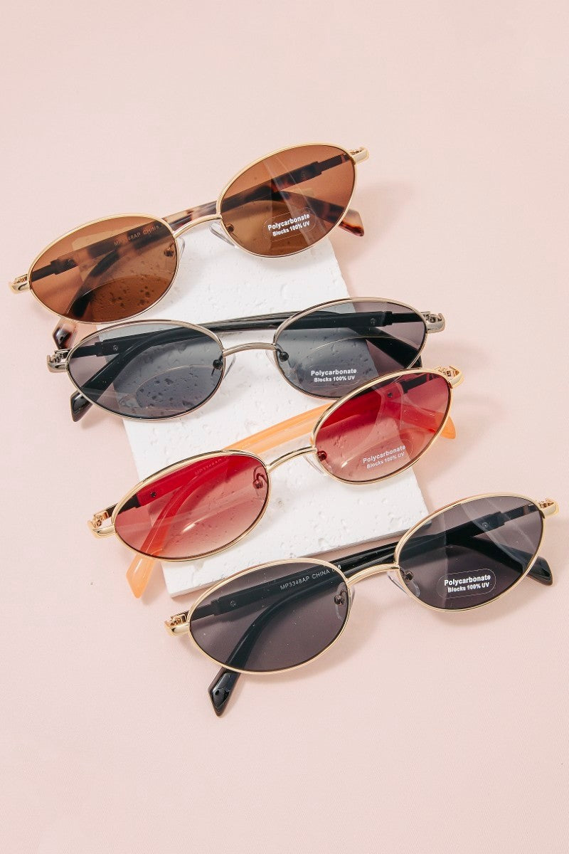 The Thin Metallic Frame Oval Lens Sunglasses