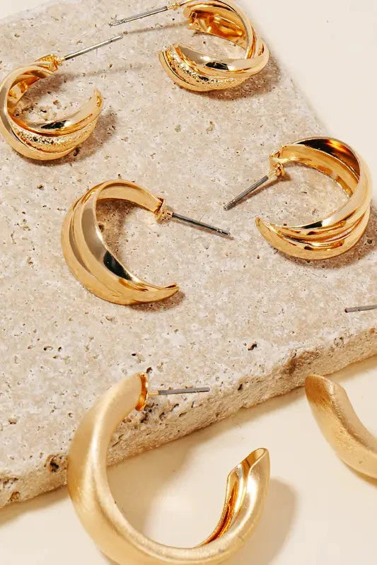 Assorted Layered 3 piece Hoop Earrings Set