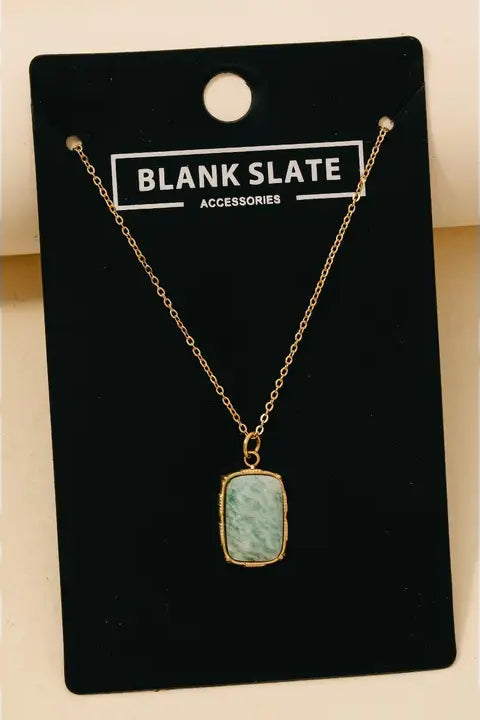 The Stainless Steel Rectangle Stone Pendant Necklace