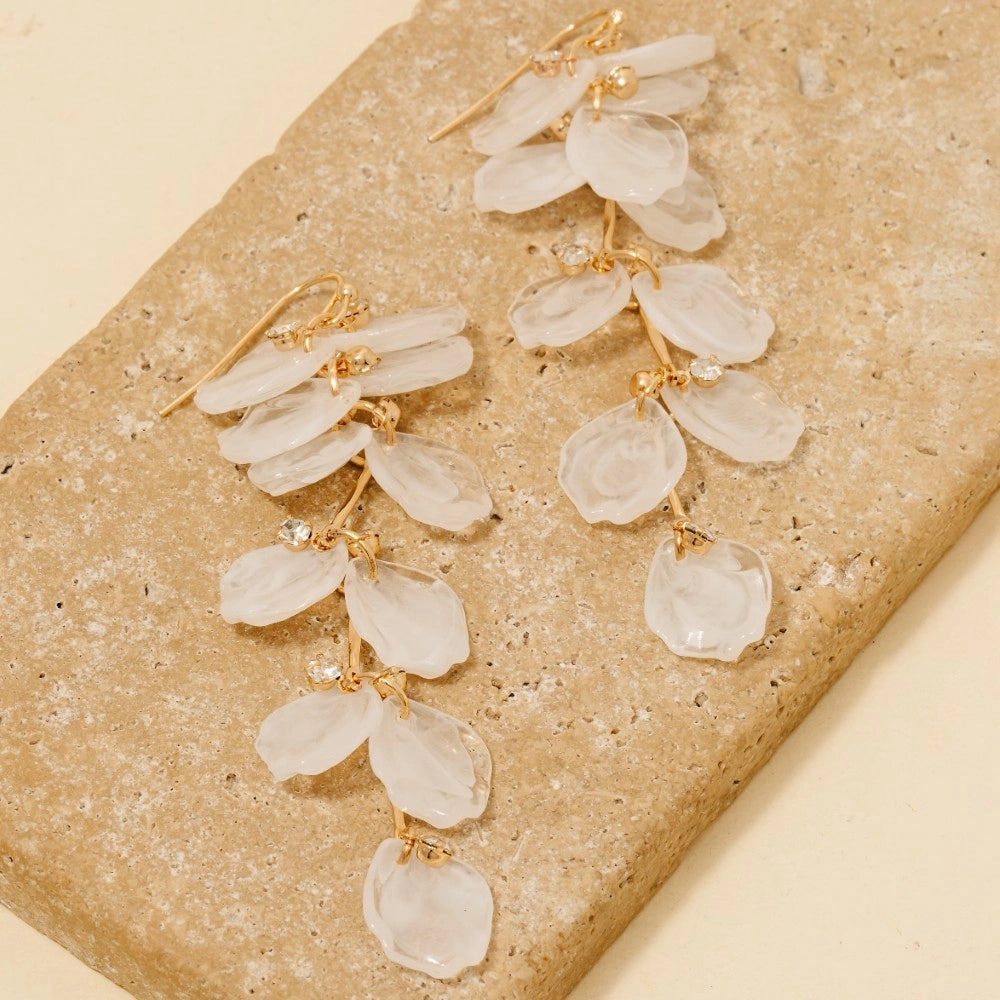 The Resin Flower Petals Dangle Chain Earrings