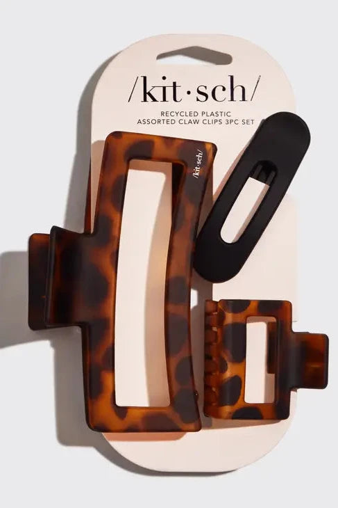 Open Rectangle Tortoiseshell 3-Piece Claw Clip Set by Kitsch