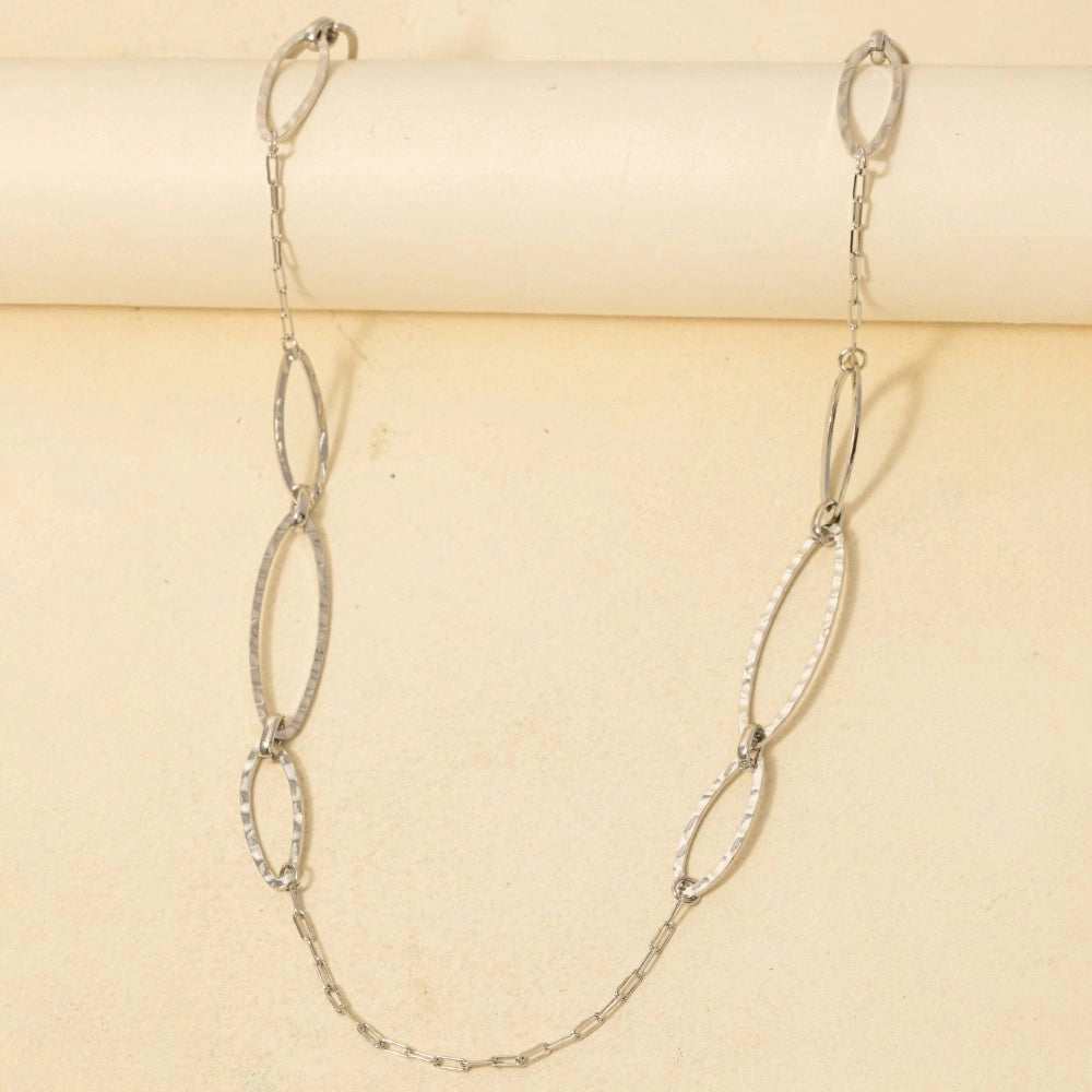 The Silver Hammered Ovals Long Chain Necklace