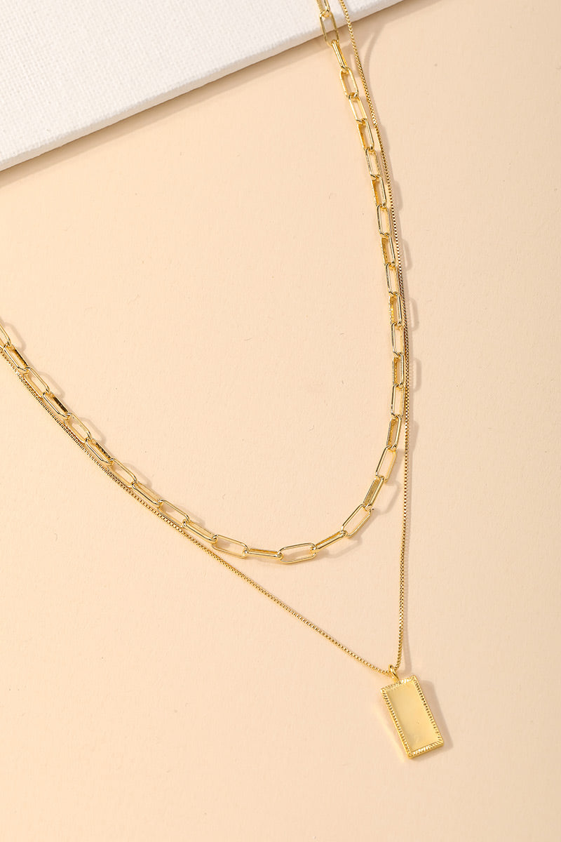The Rectangle Pendant Layered Necklace
