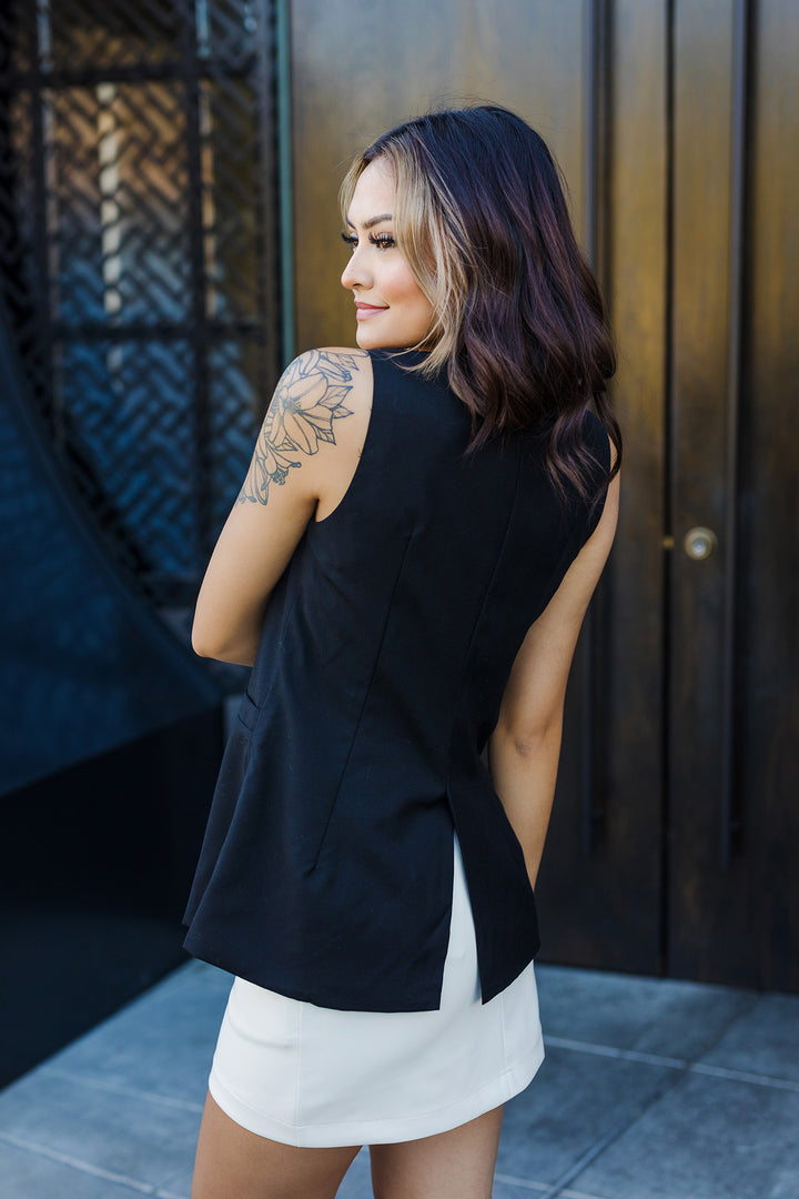 The Babe In Black Open Split Vest Top