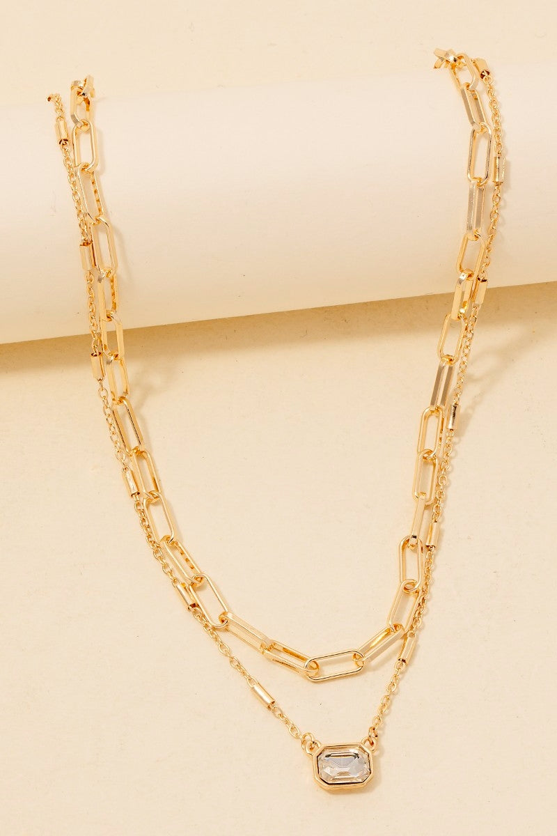 The Faceted Gem Pendant Layered Chain Necklace