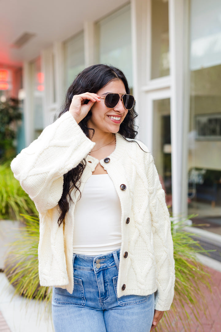 The Missing You Cream Cable Knit Cardigan Sweater