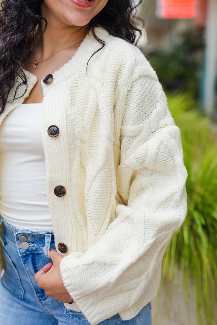 The Missing You Cream Cable Knit Cardigan Sweater