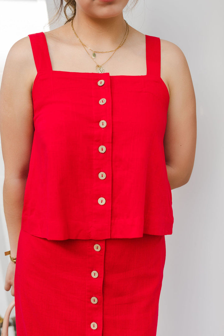 The Some Like It Hot Red Linen Tank Top