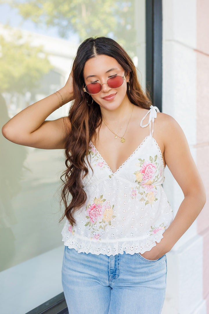 The Rosiest Garden Eyelet Flowy Top