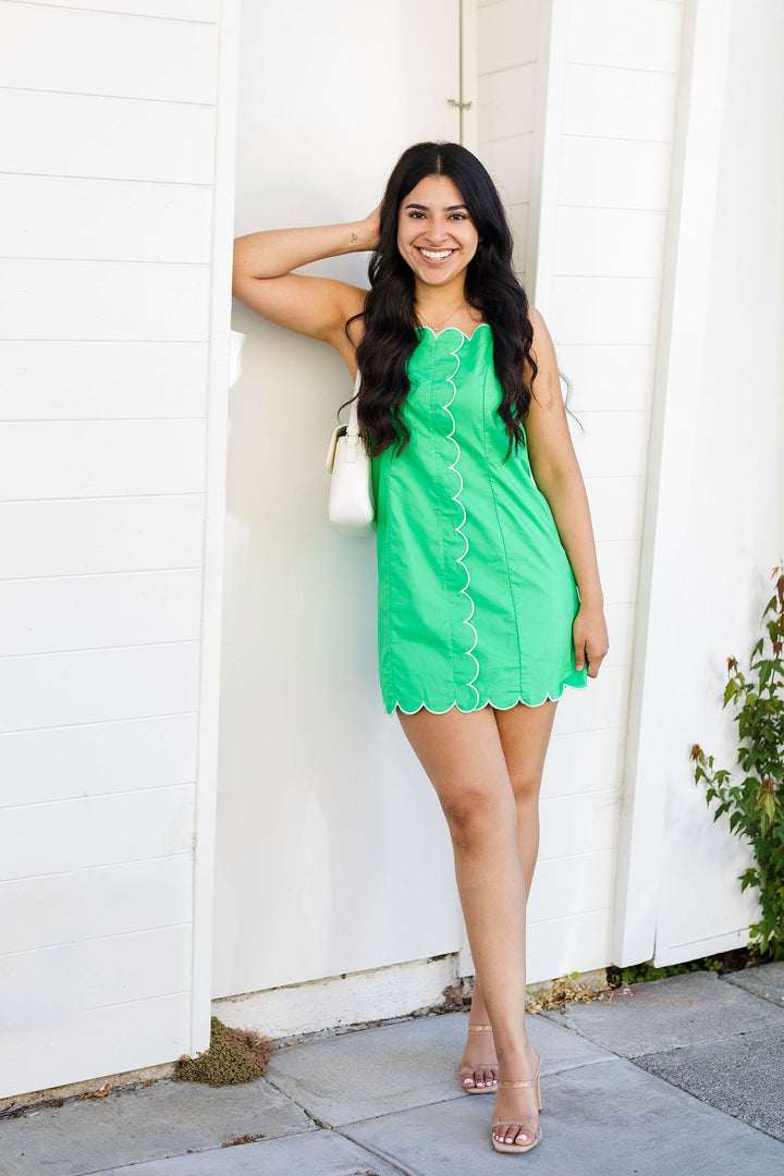 The Forever Always Kelly Green Scalloped Mini Dress