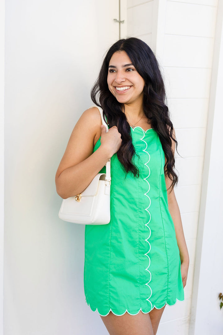 The Forever Always Kelly Green Scalloped Mini Dress