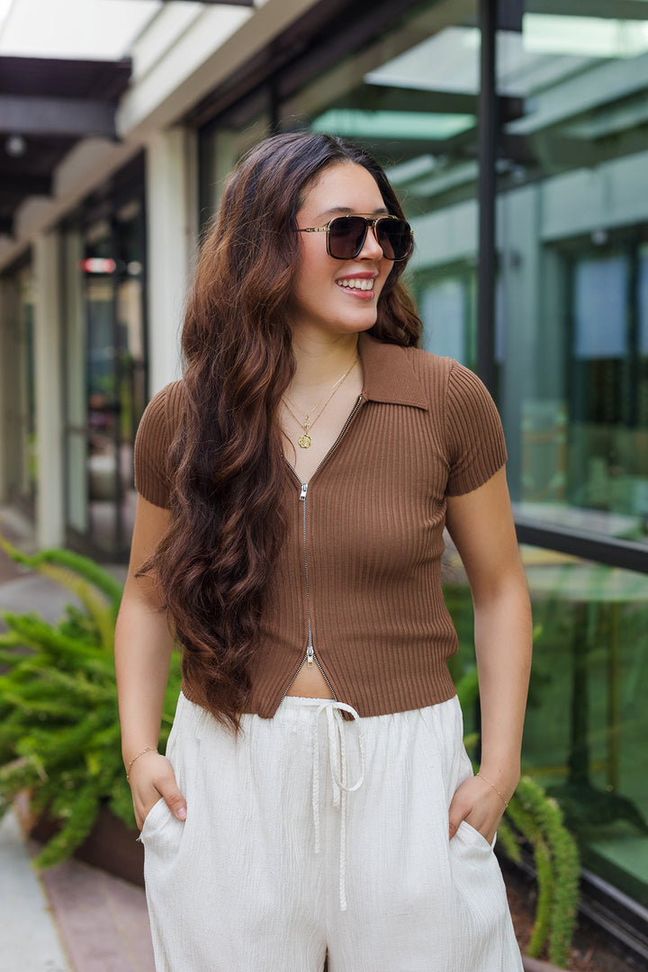 The Round 'Em Up Zip Front Top