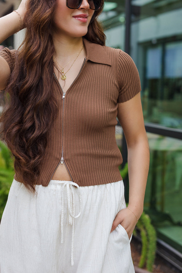 The Round 'Em Up Zip Front Top