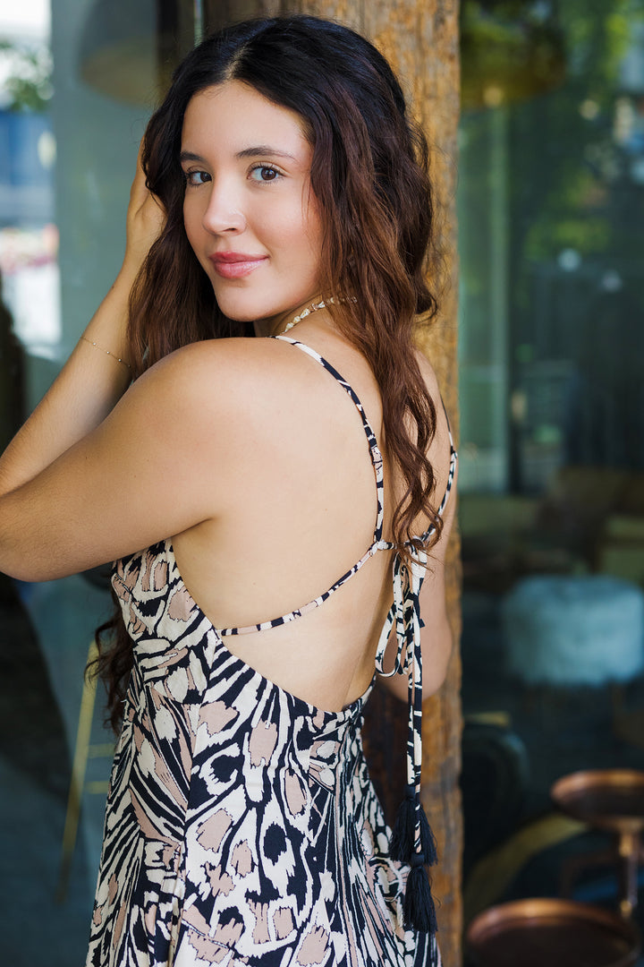 The Sunlit Safari Printed Open Back Maxi Dress