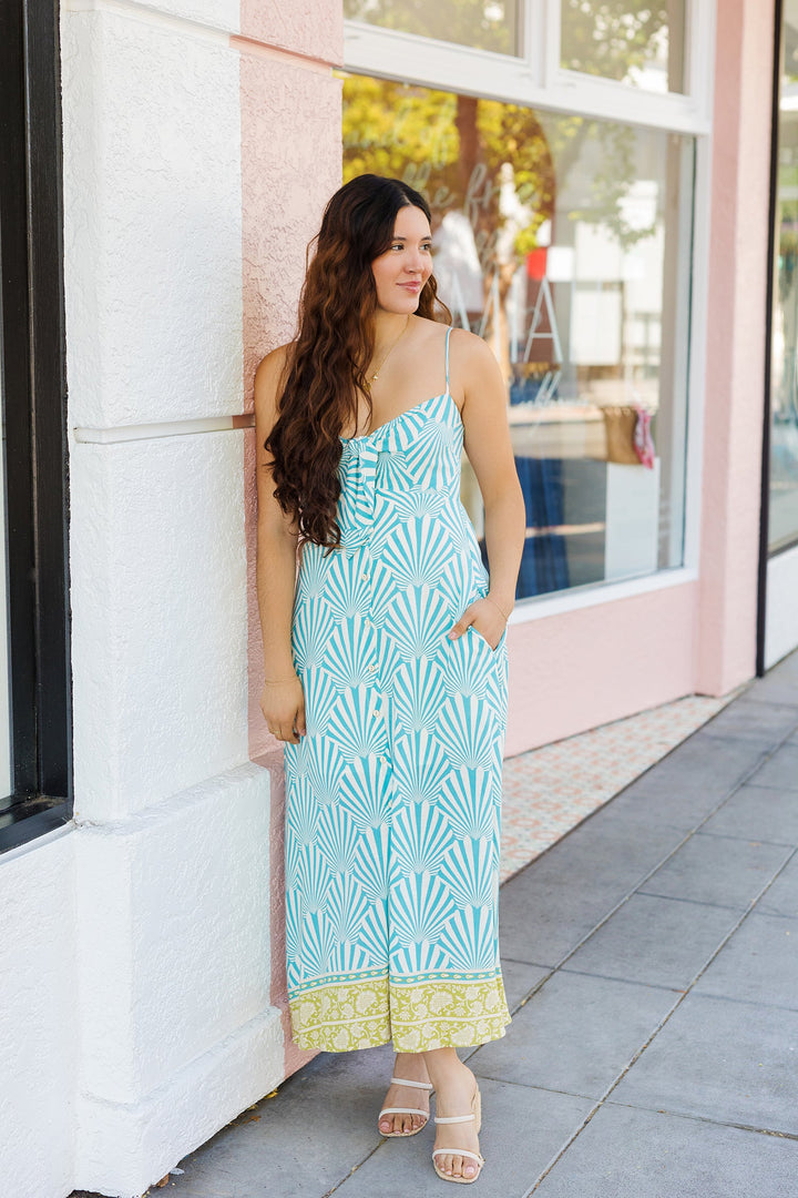 The Seaside Scroll Tie-Front Midi Dress