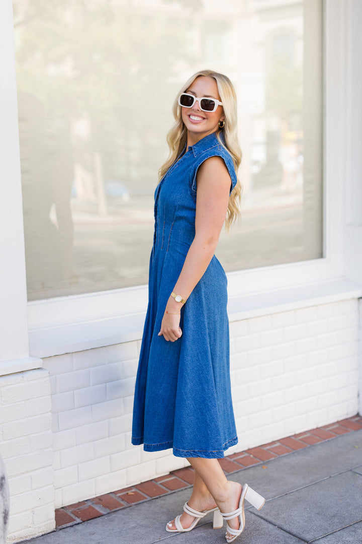 The Fact Check Denim Midi Dress
