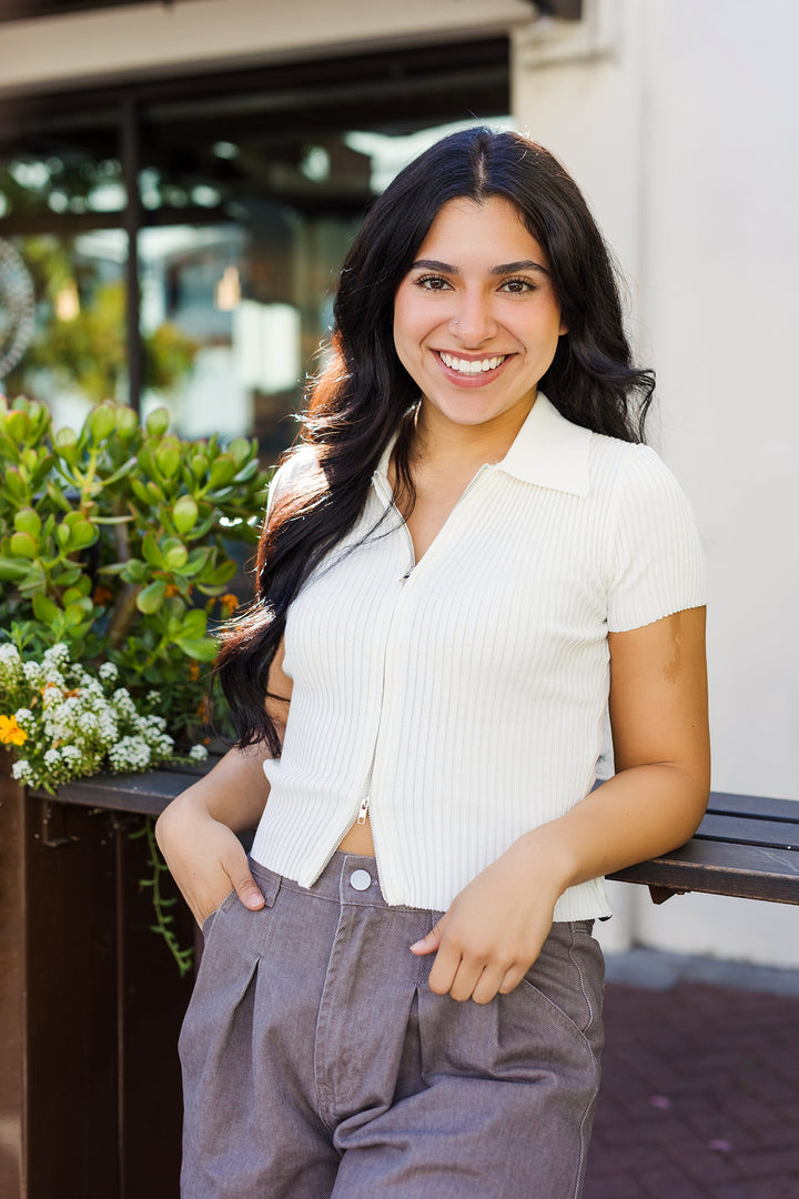 The Round 'Em Up Zip Front Top