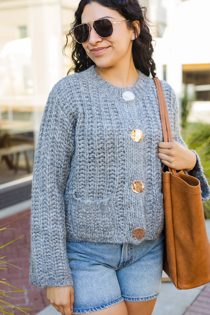 The Fall Aesthetic Chunky Knit Gold Button Cardigan