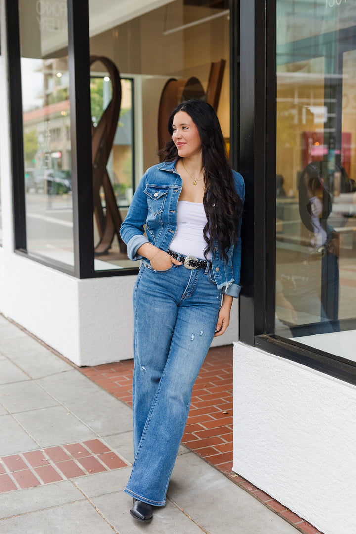 The Justine Tummy Control High Rise Wide Jeans by Risen