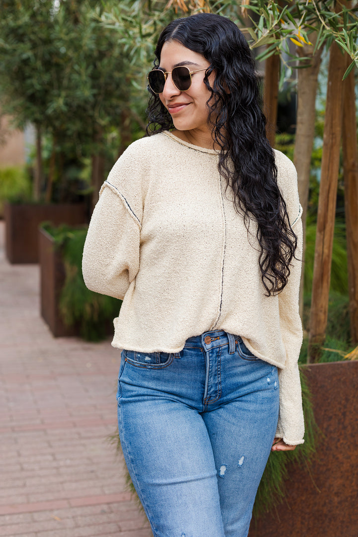 The Falling For You Soft Knit Contrast Stitch Sweater