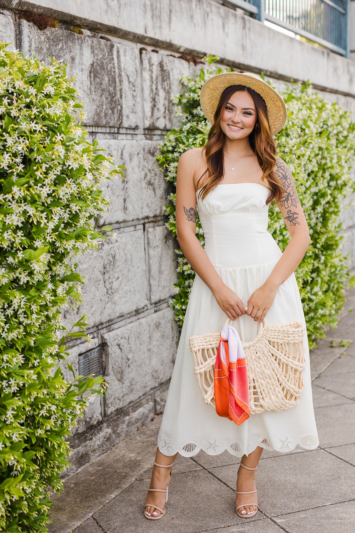 strapless midi dress a slightly pleated skirt Kid Size:130 (6 Years) Promised Forever White Lace Fit: Empire Waist