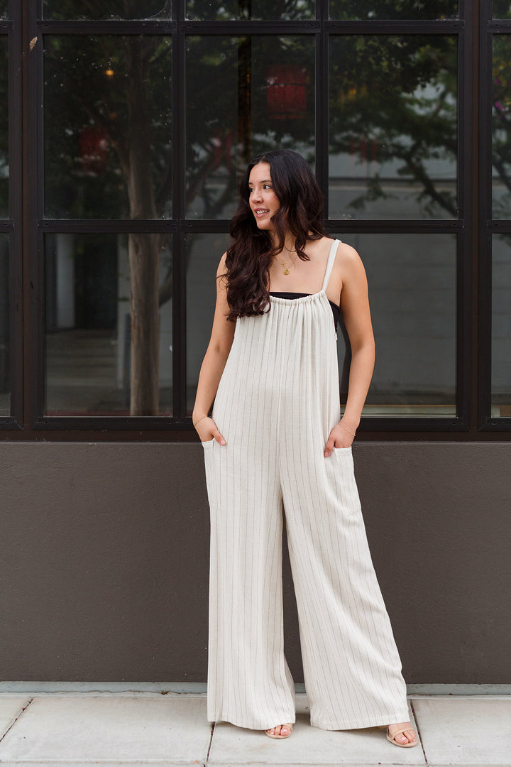 The Farmers Market Striped Linen Jumpsuit