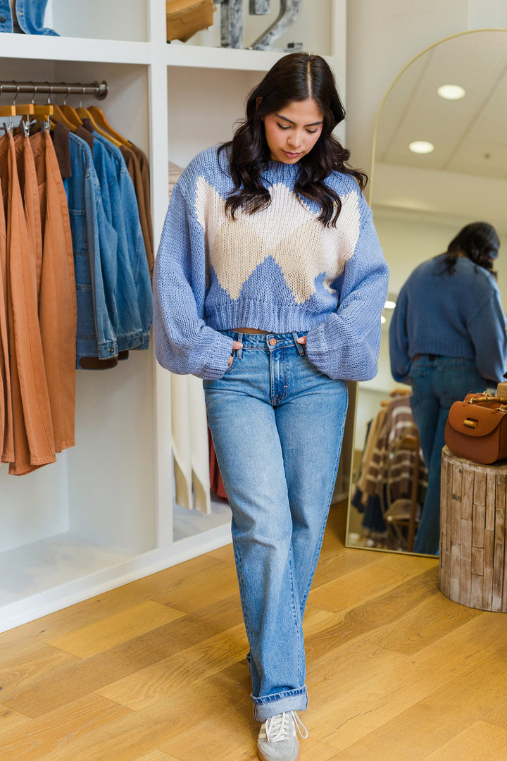 The Wait Fore It Argyle Cropped Sweater