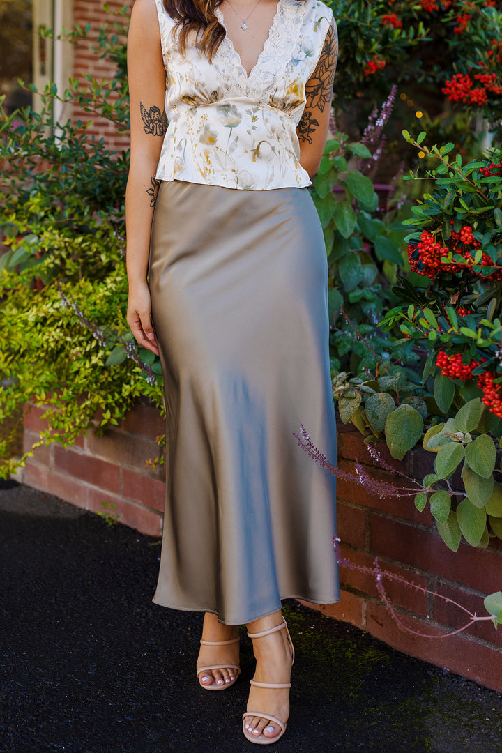 The Ella Moss Satin Midi Skirt