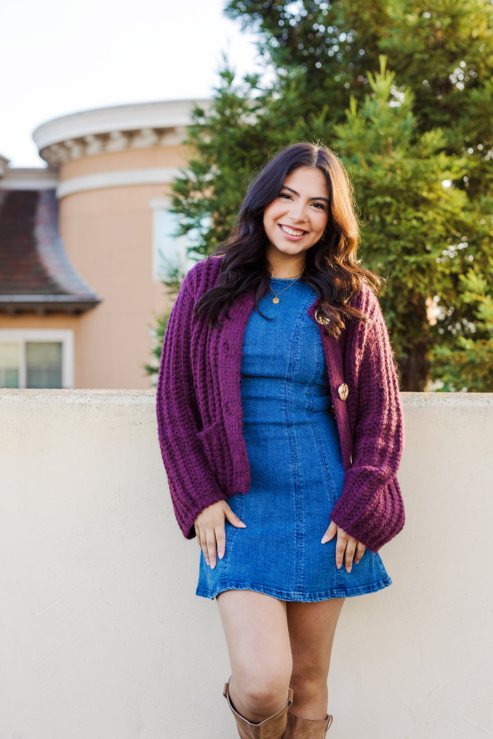 The Fall Aesthetic Chunky Knit Gold Button Cardigan
