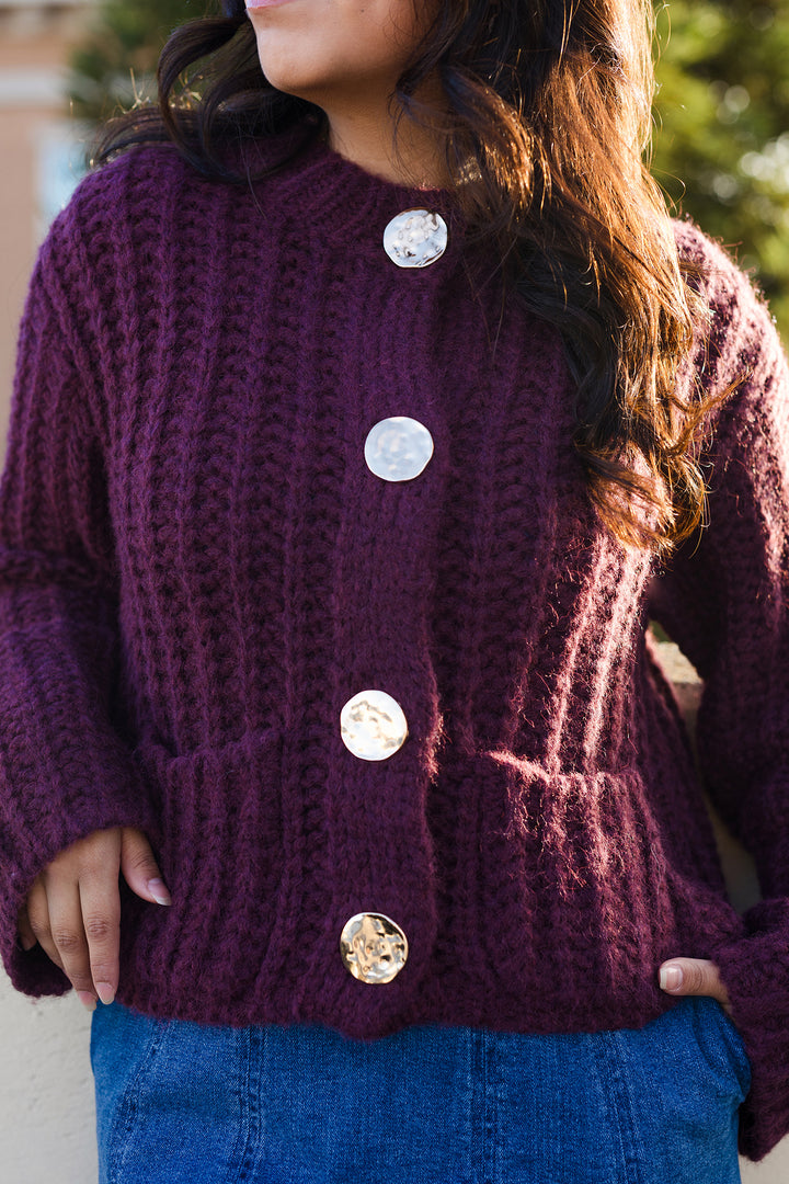 The Fall Aesthetic Chunky Knit Gold Button Cardigan