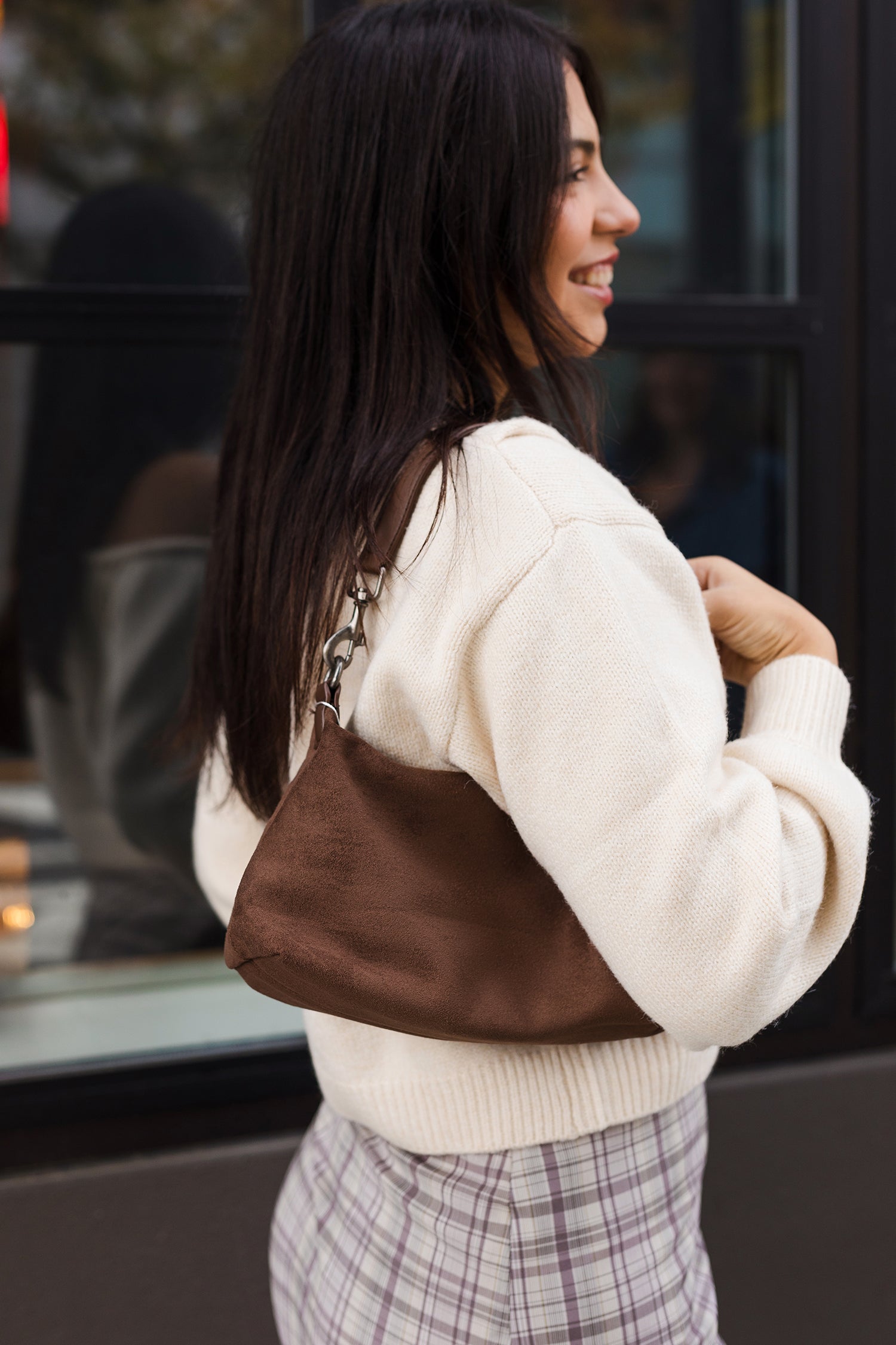 The Margaux Brown Suede-Like Leather Shoulder Bag – Shoppe Twelve
