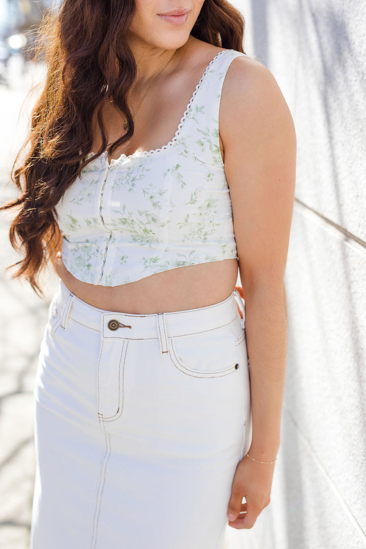 The Out West Sage Floral Corset Top