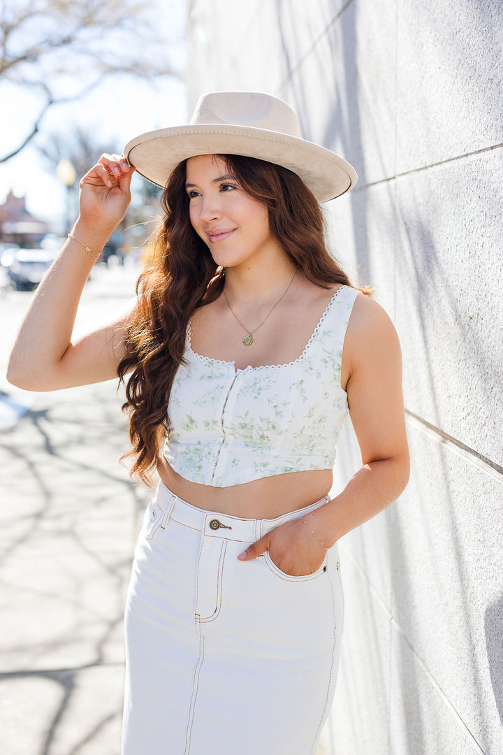The Out West Sage Floral Corset Top