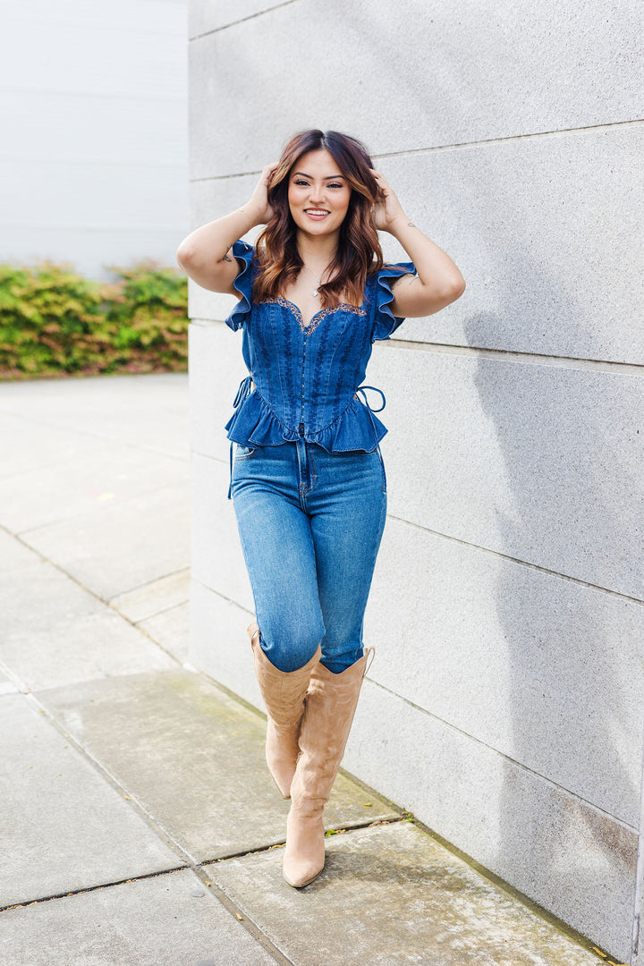 The Rodeo Romance Chambray Corset Top