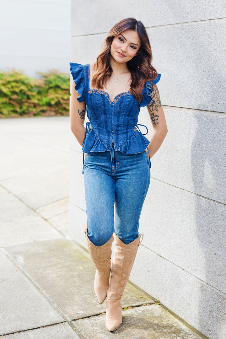 The Rodeo Romance Chambray Corset Top
