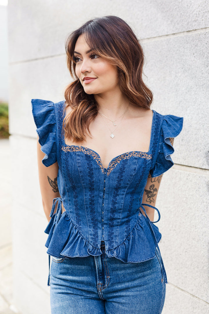 The Rodeo Romance Chambray Corset Top