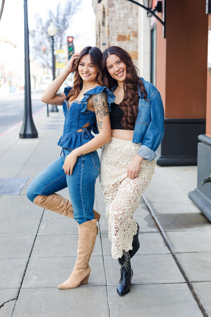 The Rodeo Romance Chambray Corset Top